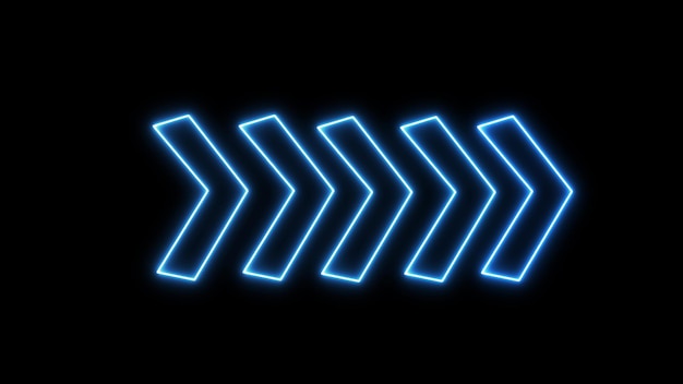 Neon blue arrow glowing against a dark background