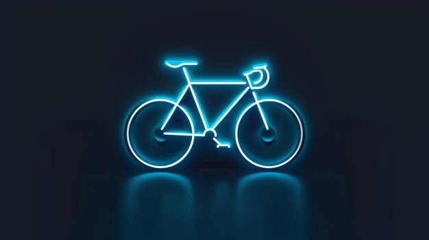 A neon blue bicycle outline with a reflection Premium AI generated image