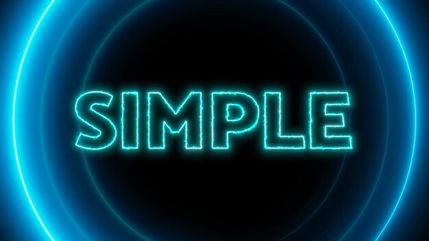 Photo neon blue circles with word simple glowing on a dark background