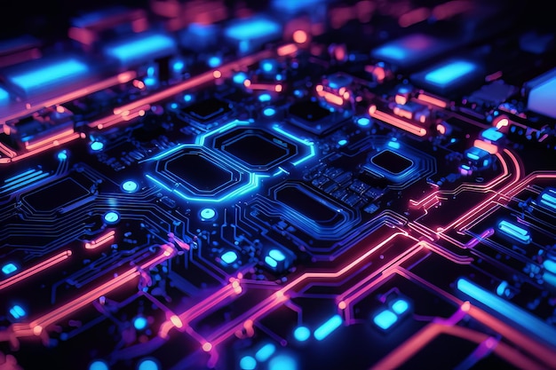 Neon blue circuit design tech texture