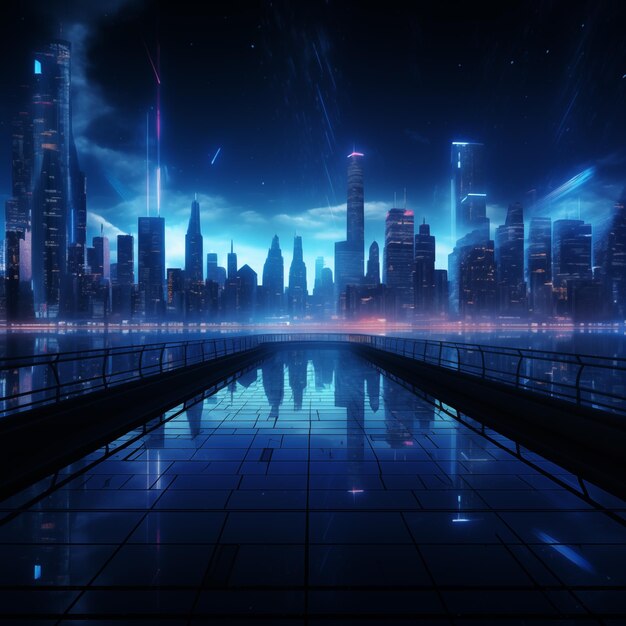 Neon blue city background