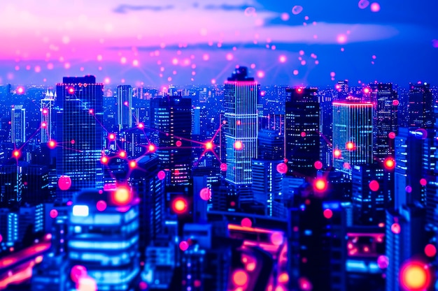 Neon Blue City with Digital Interface OverlayxA