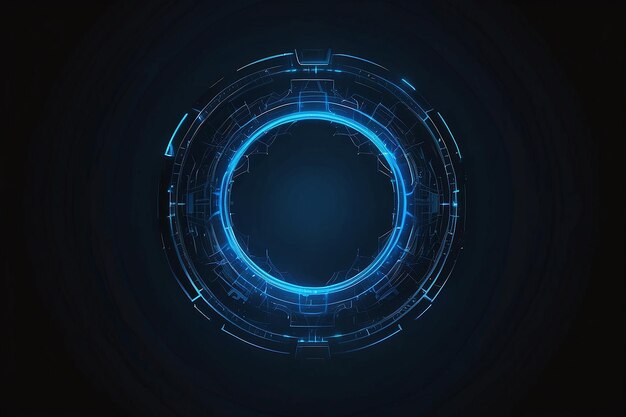 Neon blue color geometric circle on a dark background Round mystical portal Mockup for your logo