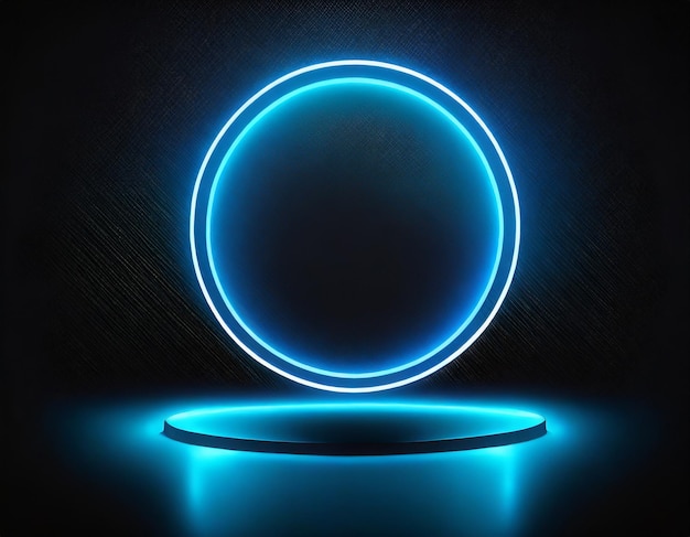 Neon blue color geometric circle on dark background