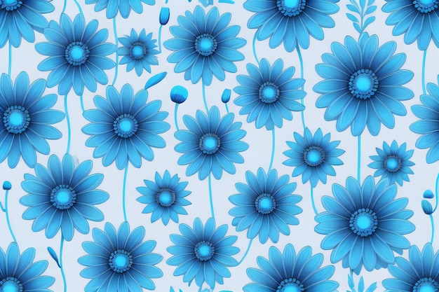 ネオンブルーのカラフルな美しい花のパターンの背景の壁紙生成ai