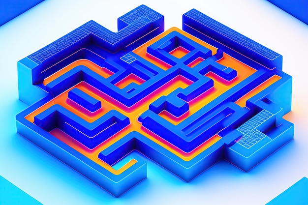 Neon blue maze top view Abstract business background