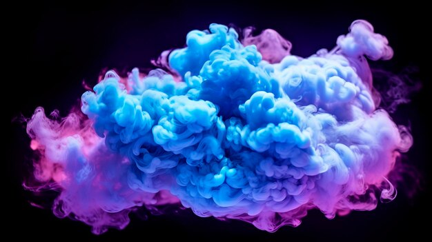 Neon blue and periwinkle multicolored smoke puff cloud design elements on a dark background Generative AI