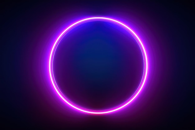 neon blue pink round frame ring circle shape glowing light with dark background 8039s retro style copy space