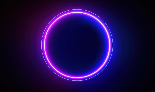 Neon blue pink round frame ring circle shape glowing light with dark background 8039s retro style copy space