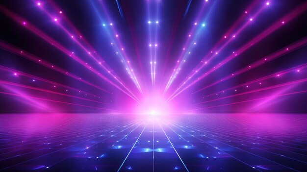 Neon blue pink violet stage lighting illuminated lens flare effect shining star rays ai generated