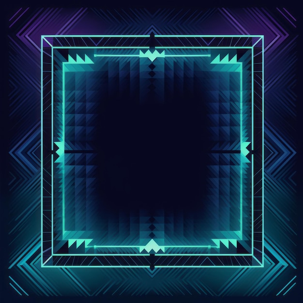 Neon blue and purple geometric pattern on a black background