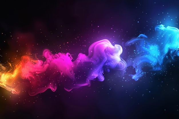 Неоново-голубые и фиолетовые многоцветные элементы дизайна дымовых облаков на темном фоне