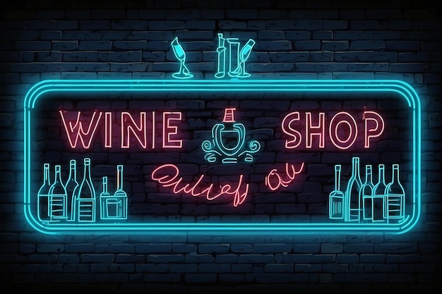 Neon Blue Wine Shop Sign Light Banner