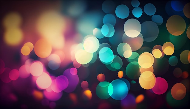 Neon bokeh background with blue yellow and pink colors on dark Blur halftone glitter texture