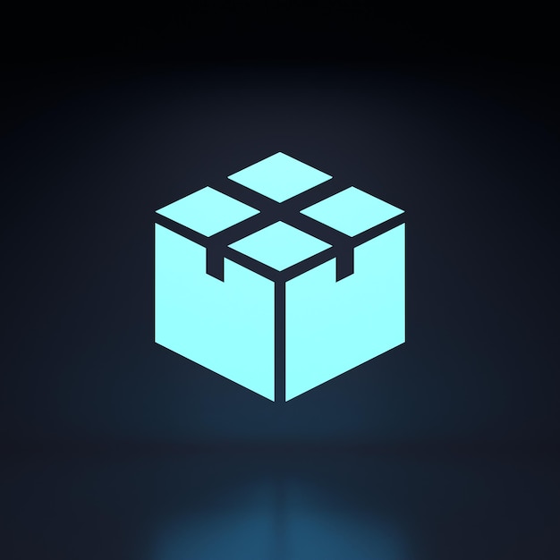 Neon box icon 3d render illustration