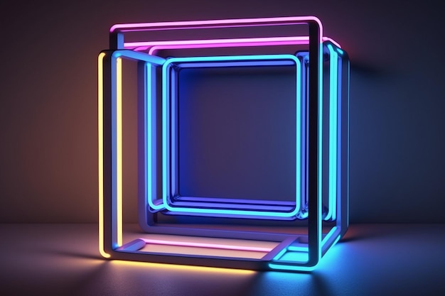 A neon box with a square inside that says'blue'on it