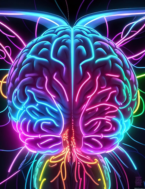 Neon Brain Colored at Modern Black Background