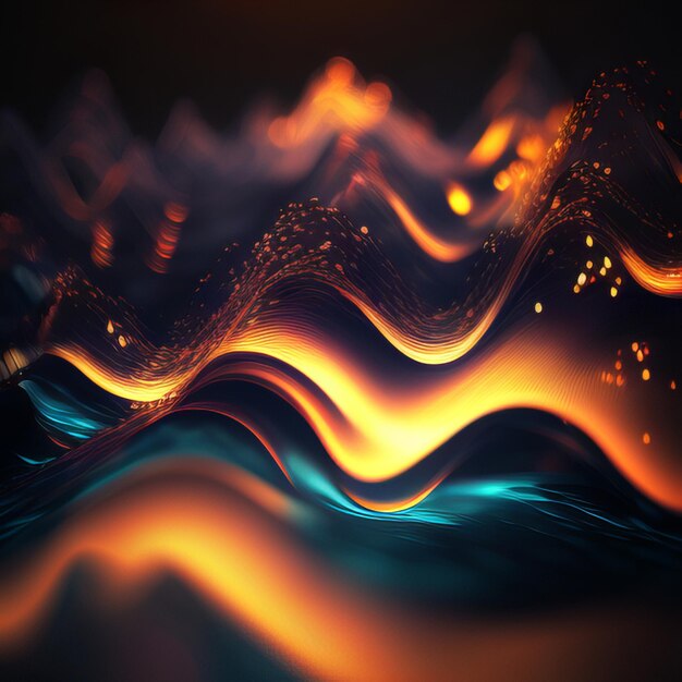 Неоновые яркие и темно-оранжевые 3D волны