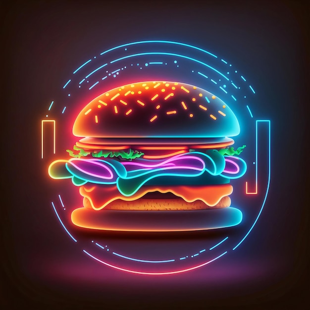 Foto illustrazione di hamburger al neon