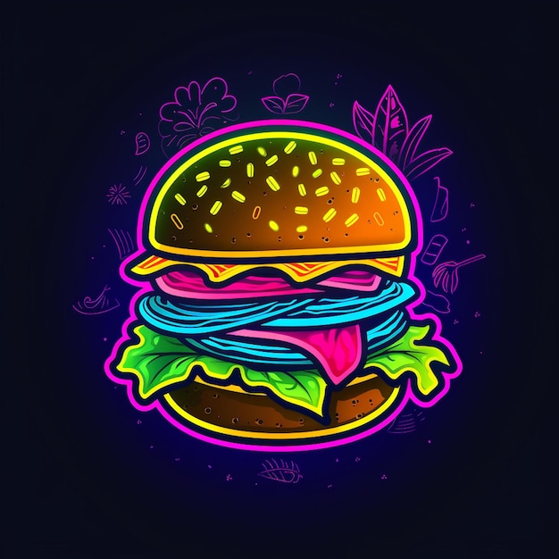 A neon burger with a leafy green leafy topper.