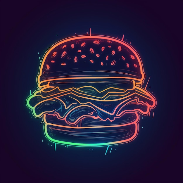 A neon burger with the word burger on it