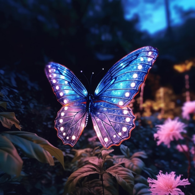 Neon Butterfly Glowing