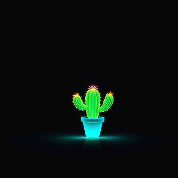 neon cactus in a black glass neon cactus in a black glass