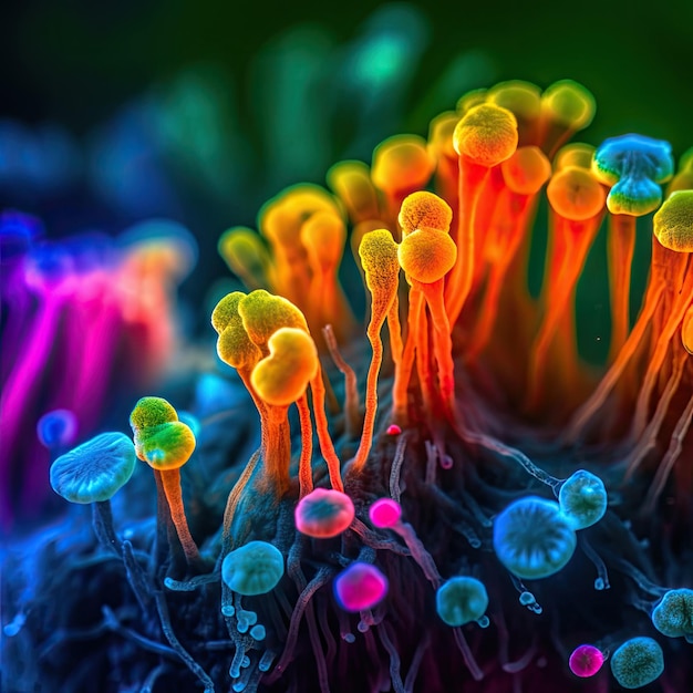 Neon Candida Auris Fungus close-up onder de microscoop