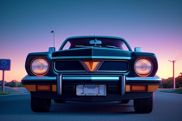 Photo neon of a car in a colored light city very cool car