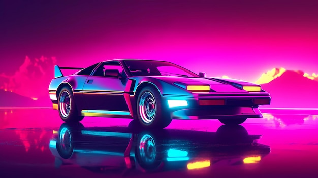 Photo a neon car from the movie delorean.