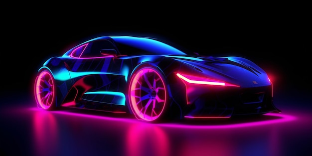 Neon car in a neon style