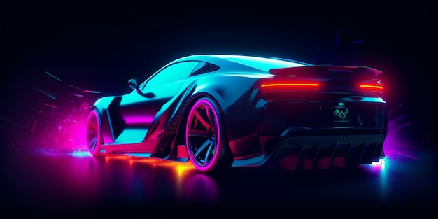 A neon car with a neon glow on the side.