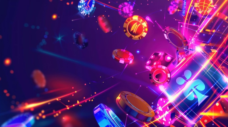 Foto neon casino chips en dice