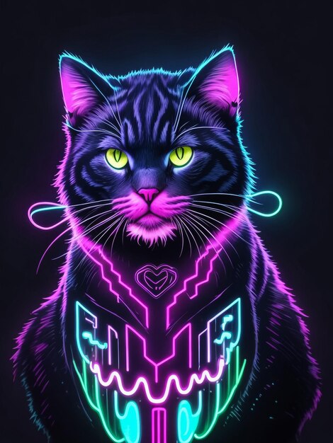 Foto neon cat 80s stijl t-shirt vector illustratie