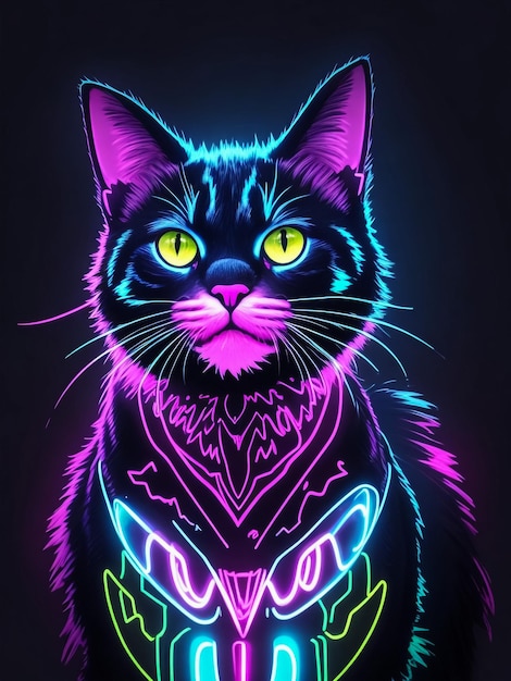 Neon cat 80s style tshirt vector illustration