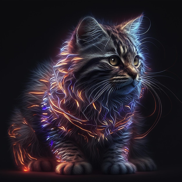 Neon cat blue nature animal Generative AI