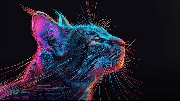 neon cat outline on the dark