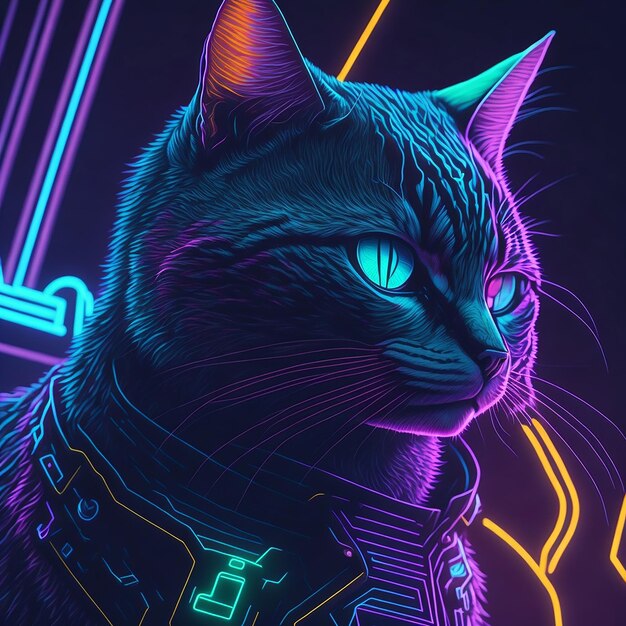 Photo neon cat scifi neon cat gaming neon cat