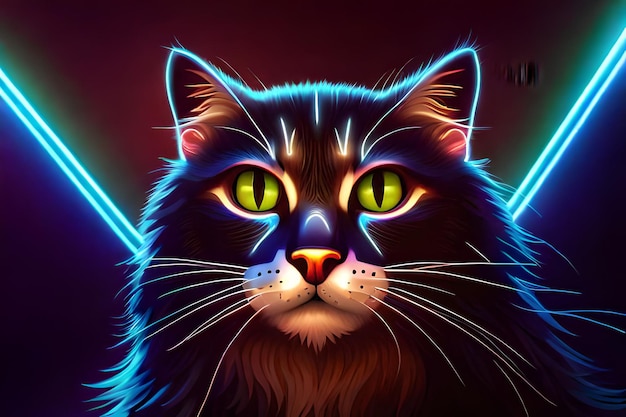 Photo neon cat scifi neon cat gaming neon cat