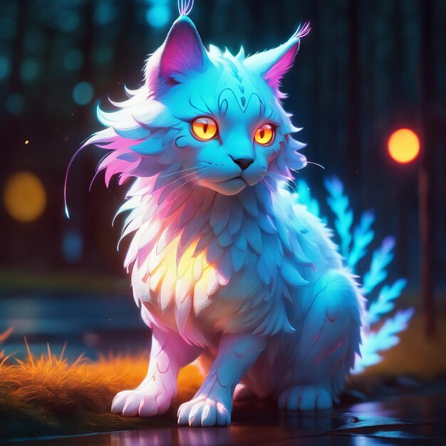 A neon cat vibrant