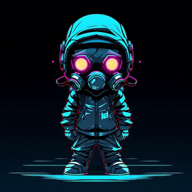 Neon Character of Determined Chibi Boy With a Buzz Cut Post Apocalyptic Attire Clipart Sticker Set