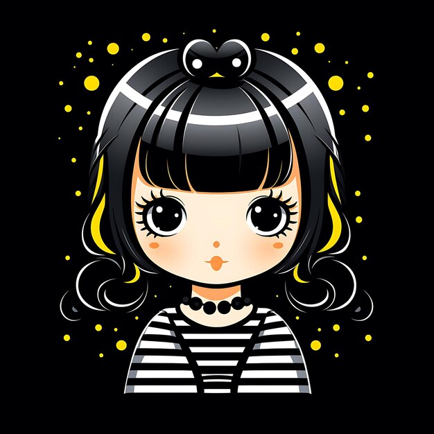Neon Character of Kawaii Chibi Girl With Short Bob Haircut Retro Pin Up Fashio Clipart Sticker Set