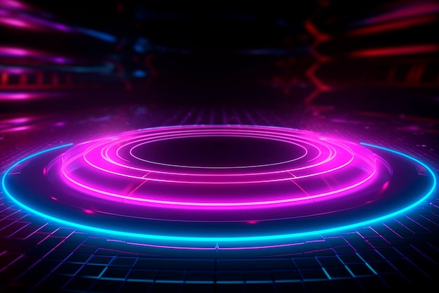 A neon circle on a black background