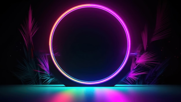 A neon circle with a black background