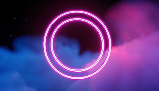 A neon circle with a blue and pink background