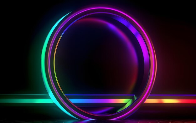 A neon circle with a green light in the middle