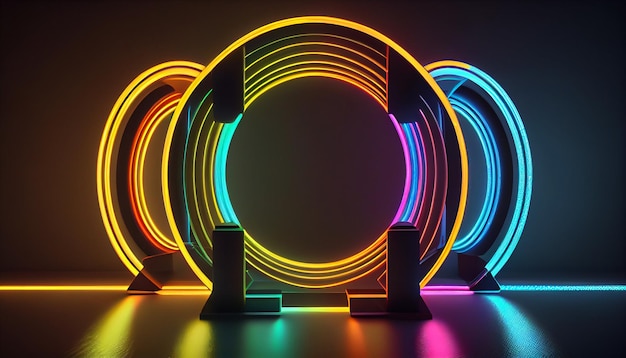 A neon circle with a light in the middle