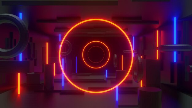 A neon circle with a red circle in the middle