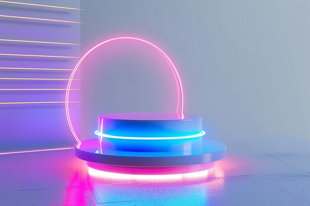 Neon circular stand in blue and pink