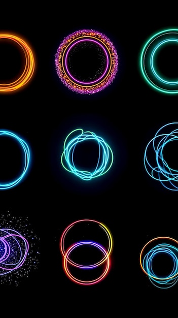 Neon cirkels op een donkere achtergrond generatieve ai
